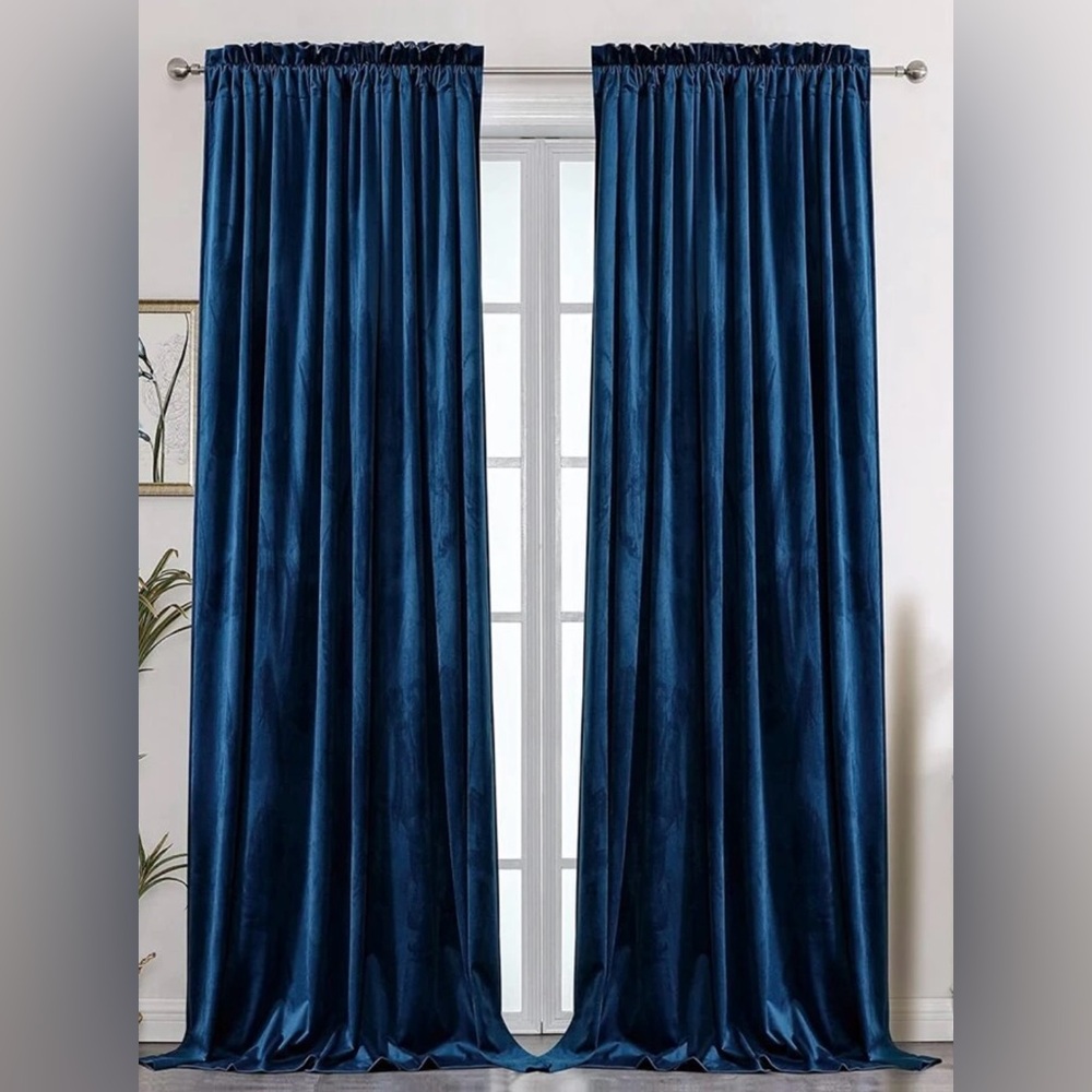 2 blue velvet curtains 59inx98in